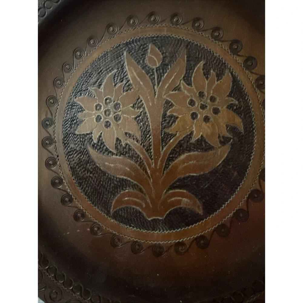 Vintage Hand Carved Decorative Wood Plate 9.5